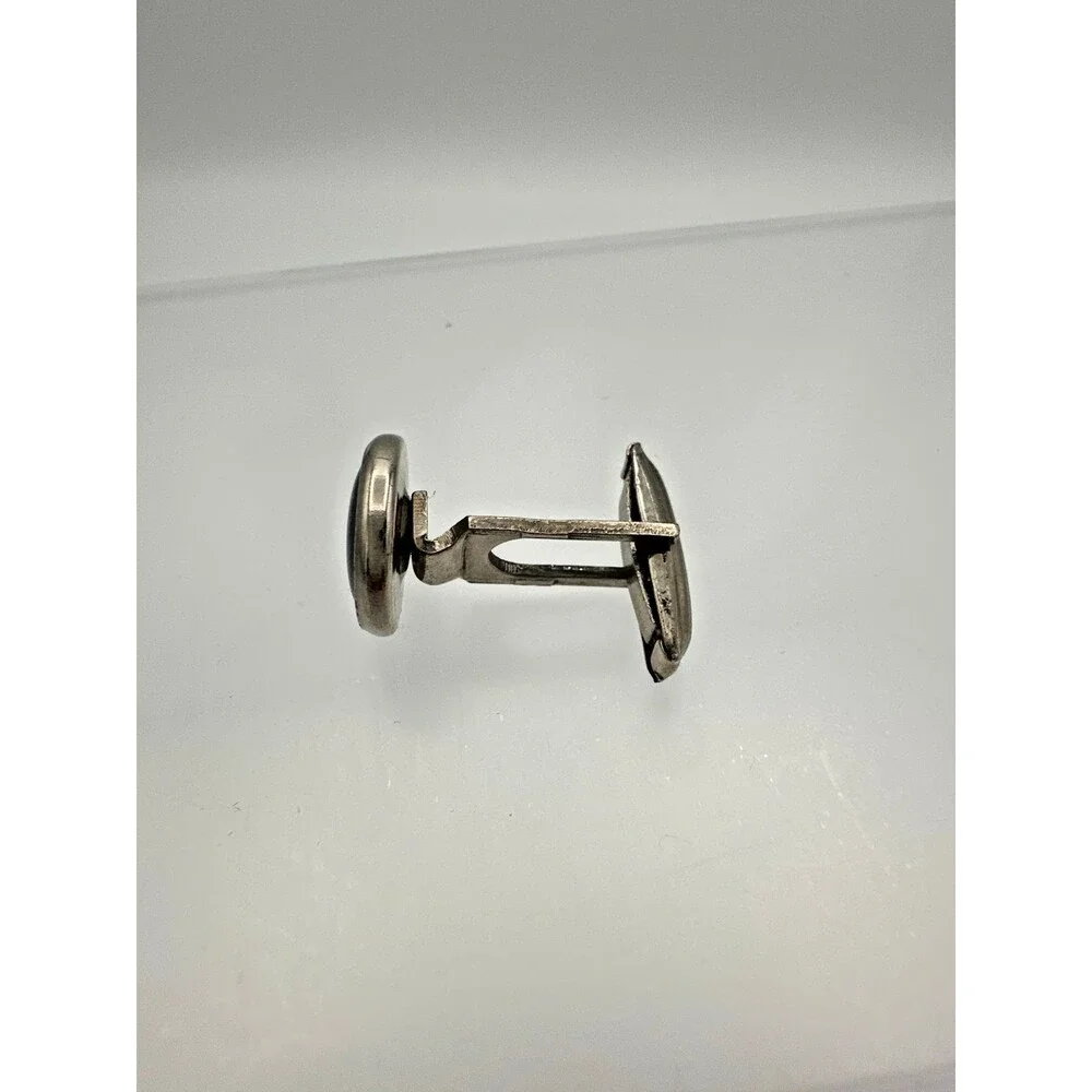 Single Vintage Silver Tone Gray Glass Cufflink — Replacement / One Only